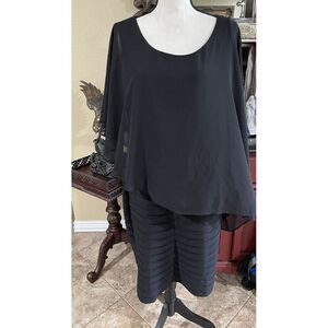 Scarlett Black Asymmetric Chiffon‎ Overlay Capelet Sheath Dress Size 18